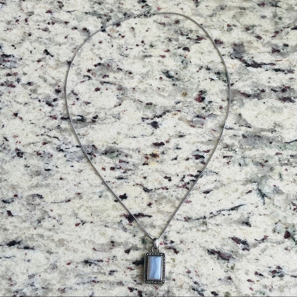 Lace Agate & Marcasite Sterling Silver Pendant Necklace - Picture 3 of 7